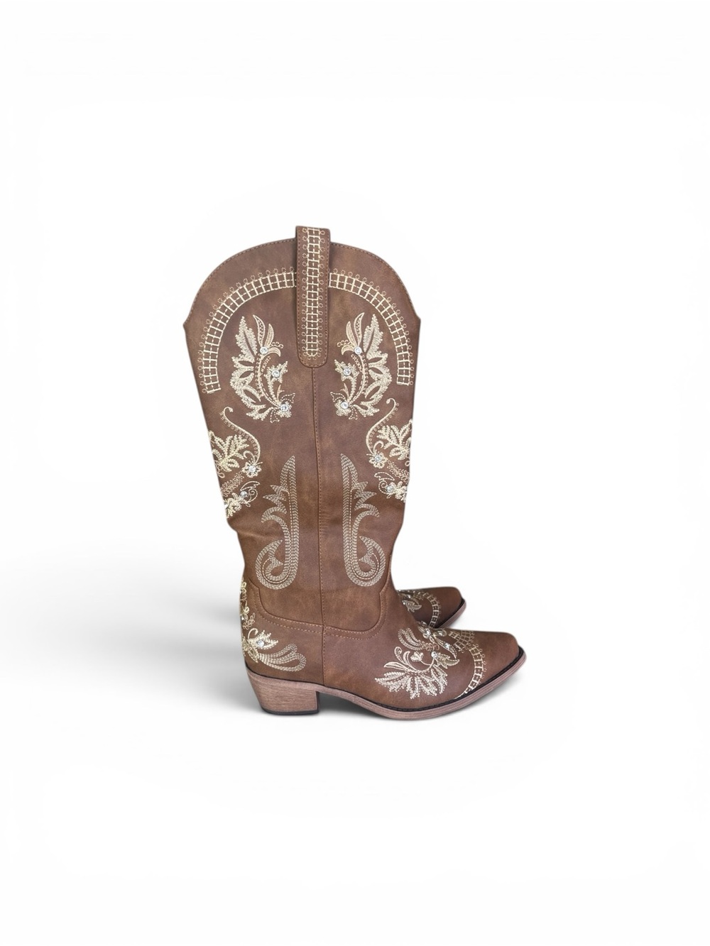 Women's Brown and Tan Embroidered Western Boots 9.5